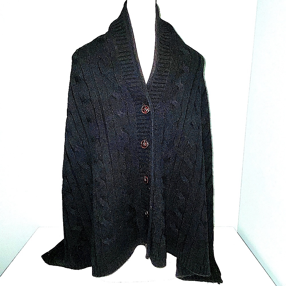🖤 Poncho Black Cable Knit - Wool Blend